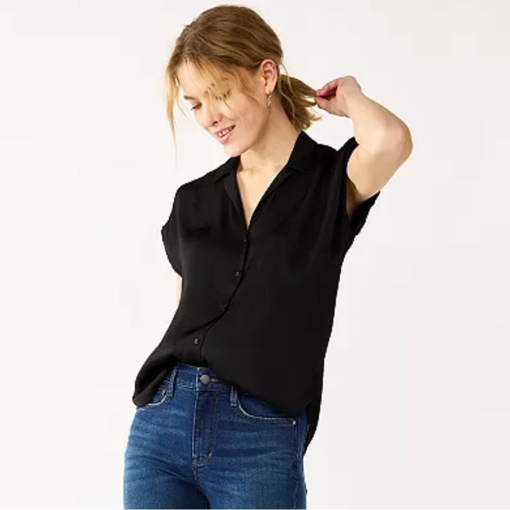 Nine West Short Sleeve Easy Lapel Shirt (M)